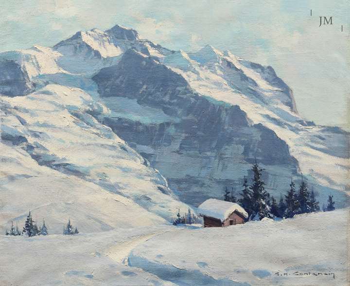 The Wengernalp in winter looking towards the Jungfrau,Bernese Oberland, Switzerland